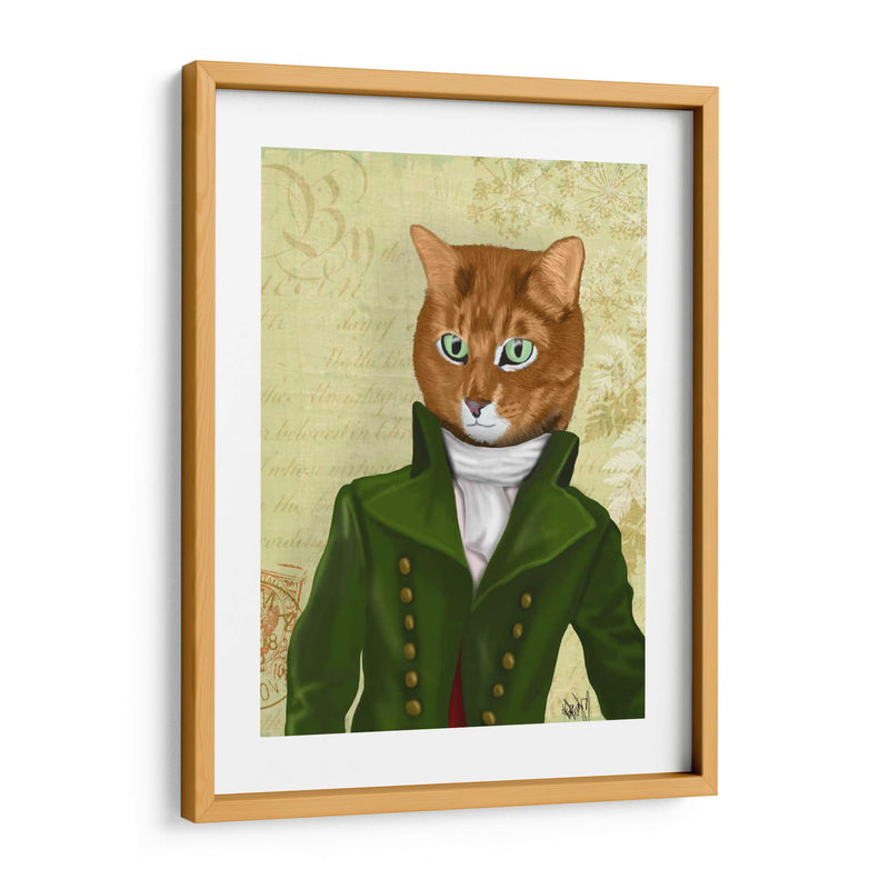 Gato De Jengibre En Abrigo Verde - Fab Funky | Cuadro decorativo de Canvas Lab