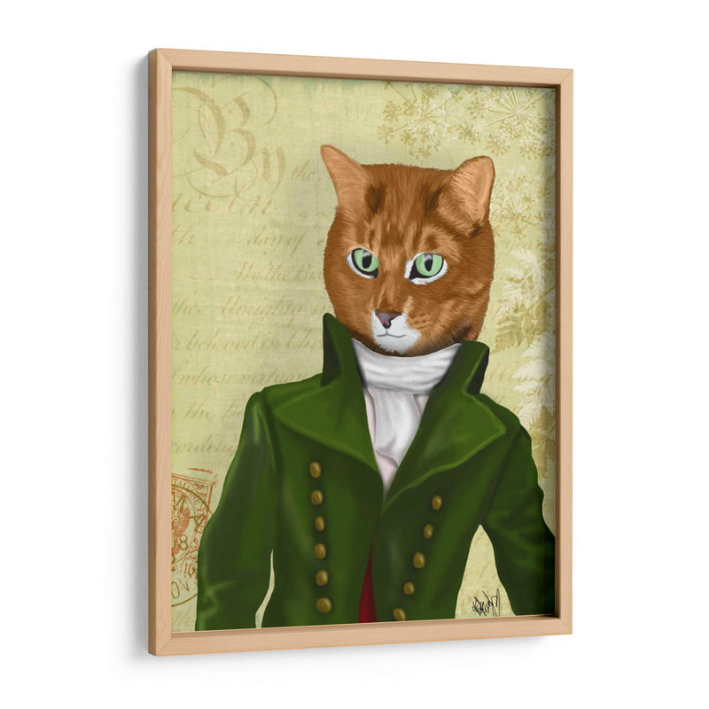 Gato De Jengibre En Abrigo Verde - Fab Funky | Cuadro decorativo de Canvas Lab