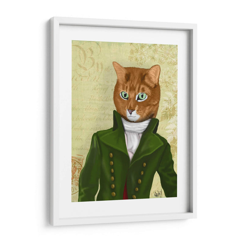 Gato De Jengibre En Abrigo Verde - Fab Funky | Cuadro decorativo de Canvas Lab