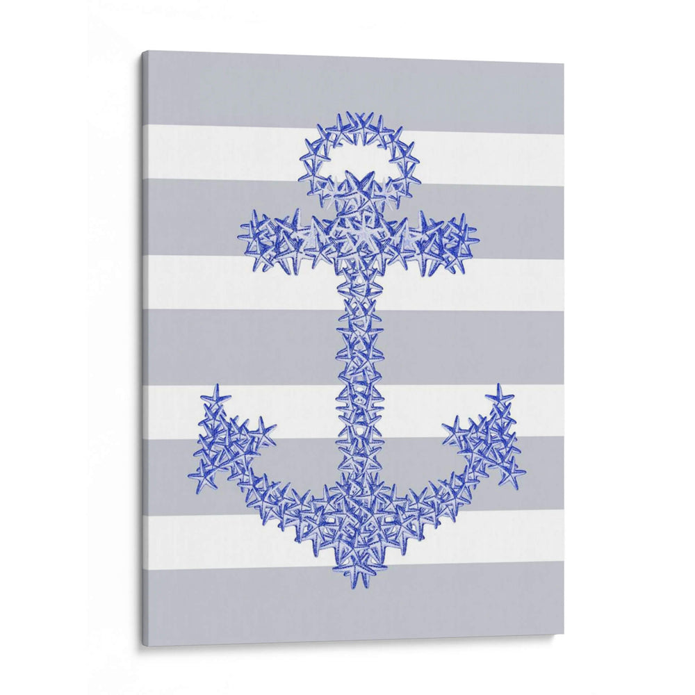 Ancla De Estrellas De Mar Azul En Gris Y Blanco. - Fab Funky | Cuadro decorativo de Canvas Lab