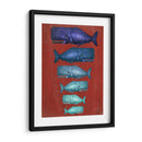 Familia De Ballena Azul En Rojo - Fab Funky | Cuadro decorativo de Canvas Lab