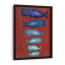 Familia De Ballena Azul En Rojo - Fab Funky | Cuadro decorativo de Canvas Lab