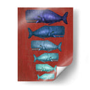 Familia De Ballena Azul En Rojo - Fab Funky | Cuadro decorativo de Canvas Lab
