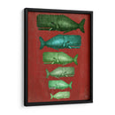 Familia De Ballena Verde En Rojo - Fab Funky | Cuadro decorativo de Canvas Lab