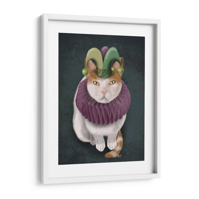 Gato, Blanco Con Sombrero De Bufón - Fab Funky | Cuadro decorativo de Canvas Lab