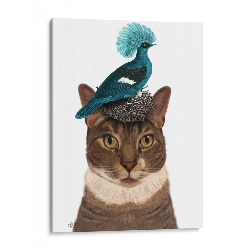 Gato Con Nido Y Pájaro Azul - Fab Funky | Cuadro decorativo de Canvas Lab