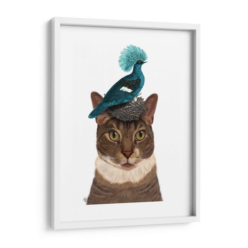 Gato Con Nido Y Pájaro Azul - Fab Funky | Cuadro decorativo de Canvas Lab