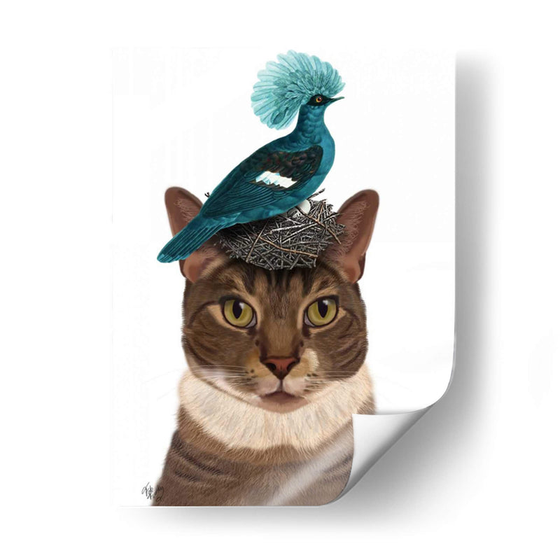 Gato Con Nido Y Pájaro Azul - Fab Funky | Cuadro decorativo de Canvas Lab