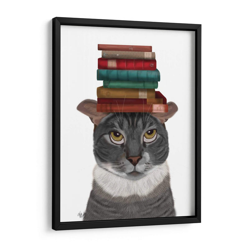 Gato Gris Con Libros En La Cabeza - Fab Funky | Cuadro decorativo de Canvas Lab