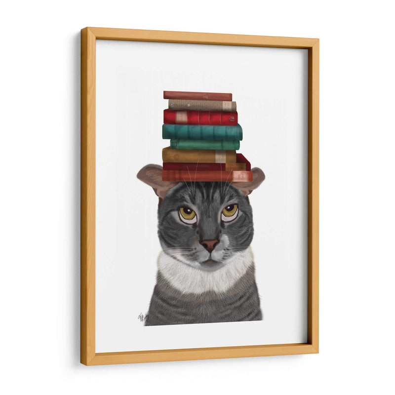 Gato Gris Con Libros En La Cabeza - Fab Funky | Cuadro decorativo de Canvas Lab