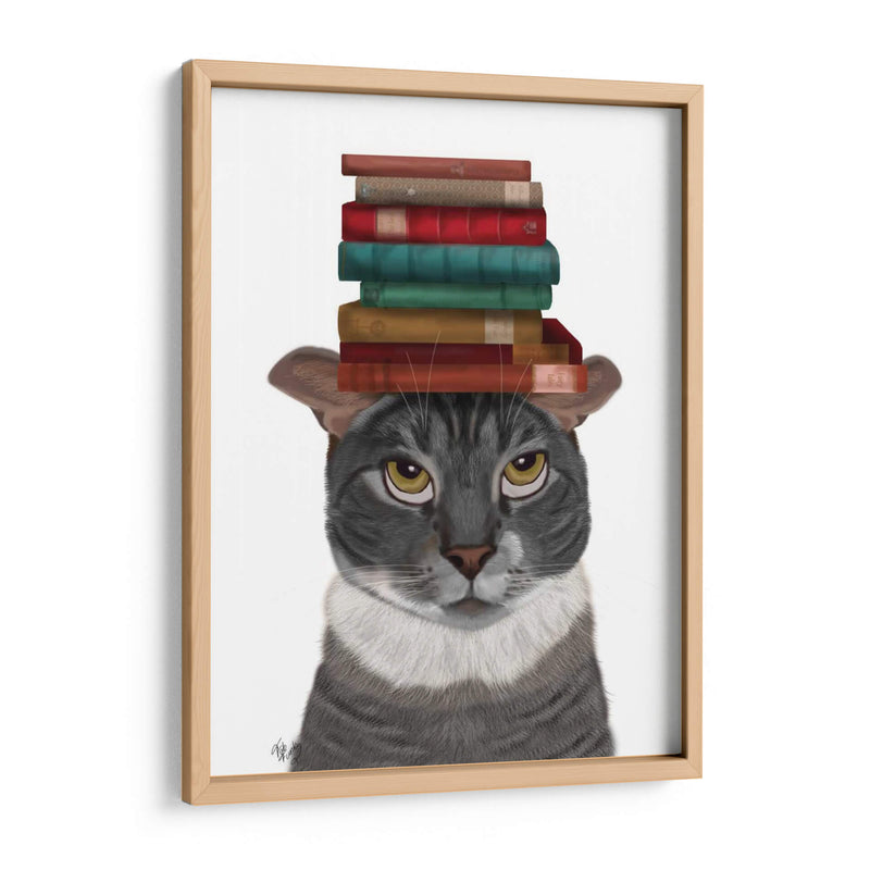 Gato Gris Con Libros En La Cabeza - Fab Funky | Cuadro decorativo de Canvas Lab