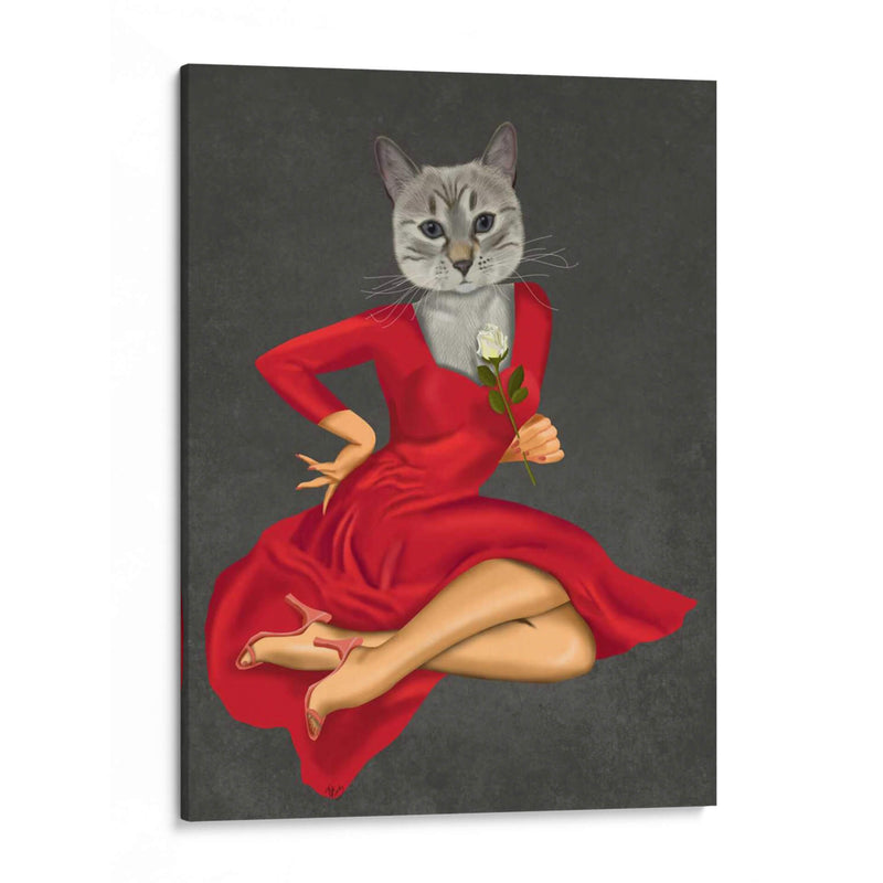 Gato Gris Con Rosa Blanca - Fab Funky | Cuadro decorativo de Canvas Lab