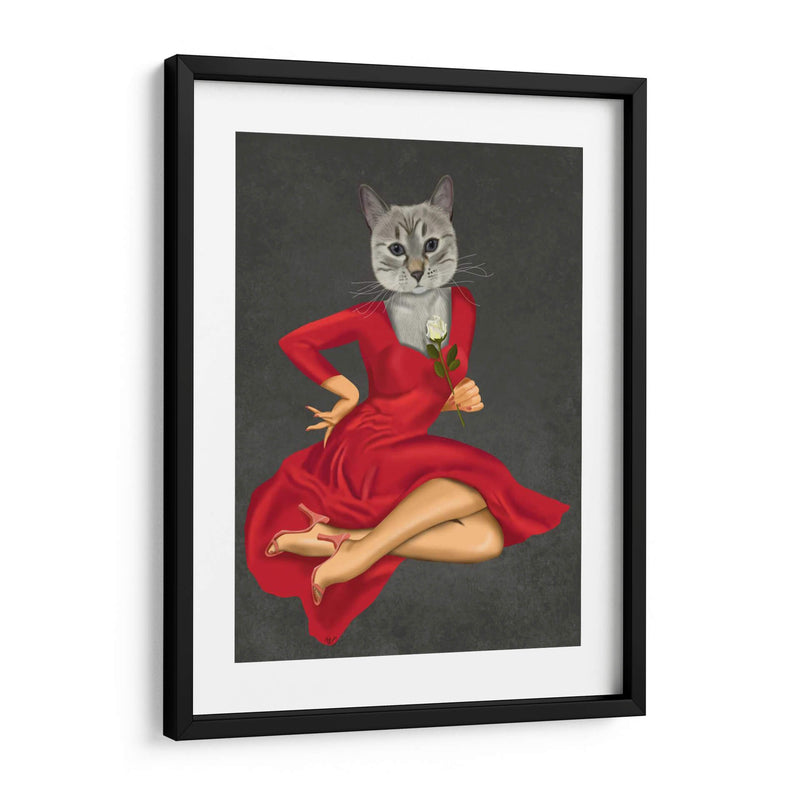 Gato Gris Con Rosa Blanca - Fab Funky | Cuadro decorativo de Canvas Lab