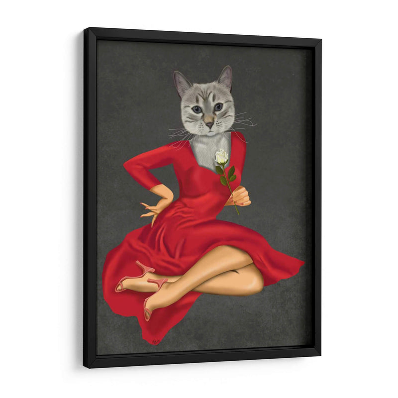 Gato Gris Con Rosa Blanca - Fab Funky | Cuadro decorativo de Canvas Lab