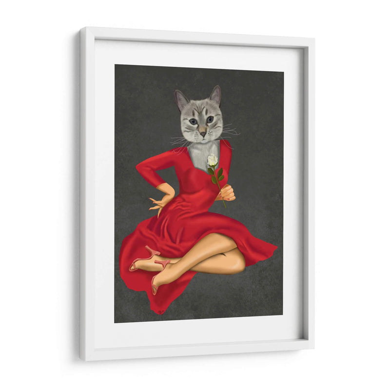 Gato Gris Con Rosa Blanca - Fab Funky | Cuadro decorativo de Canvas Lab