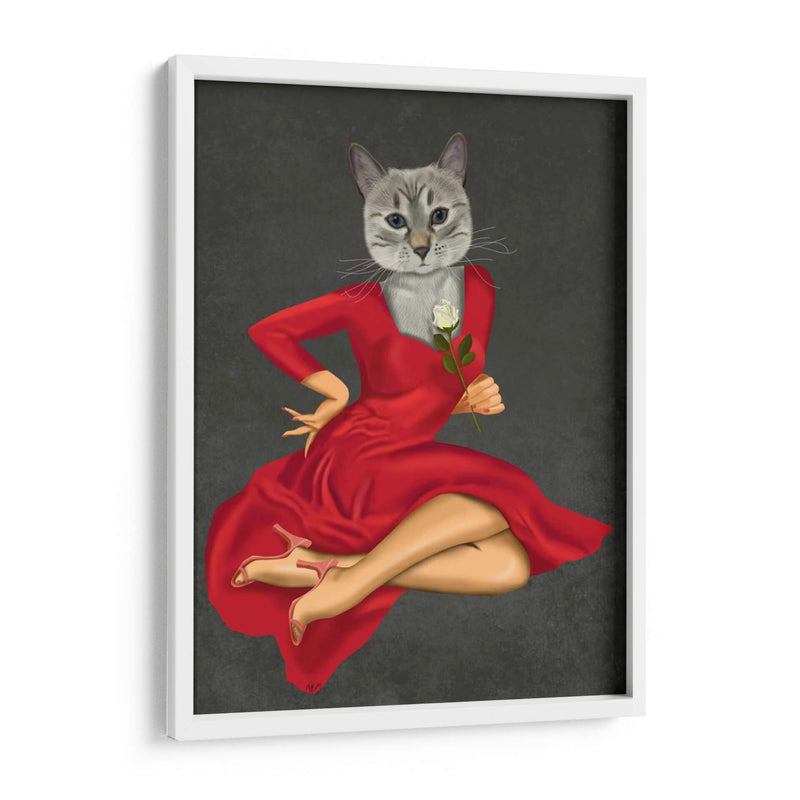 Gato Gris Con Rosa Blanca - Fab Funky | Cuadro decorativo de Canvas Lab