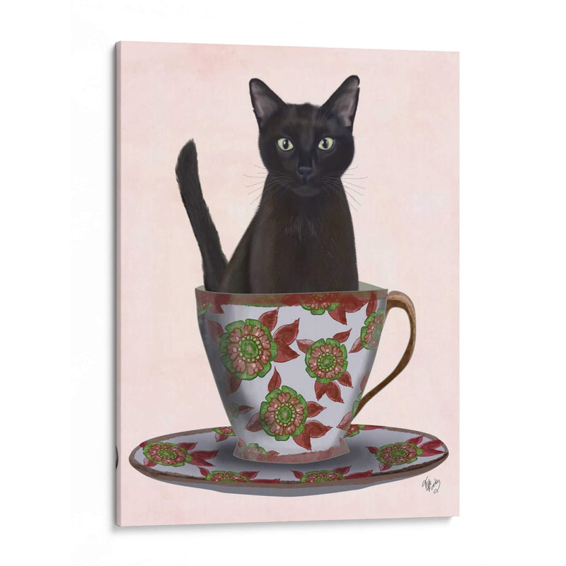 Gato Negro En Taza De Té - Fab Funky | Cuadro decorativo de Canvas Lab