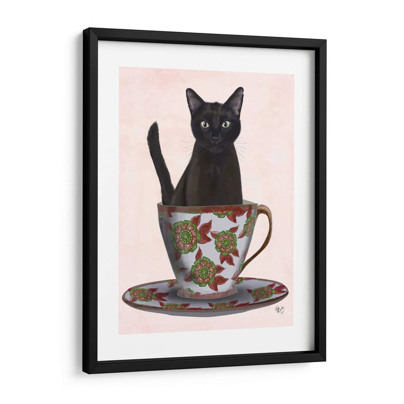 Gato Negro En Taza De Té - Fab Funky | Cuadro decorativo de Canvas Lab