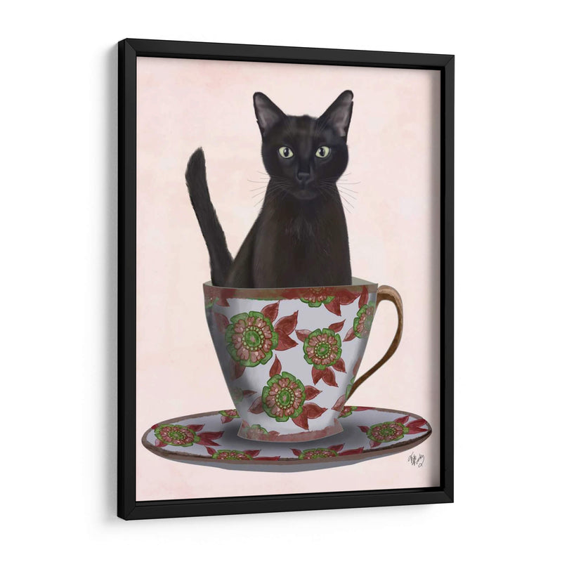 Gato Negro En Taza De Té - Fab Funky | Cuadro decorativo de Canvas Lab