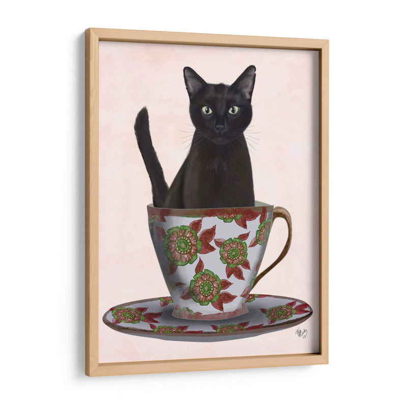 Gato Negro En Taza De Té - Fab Funky | Cuadro decorativo de Canvas Lab