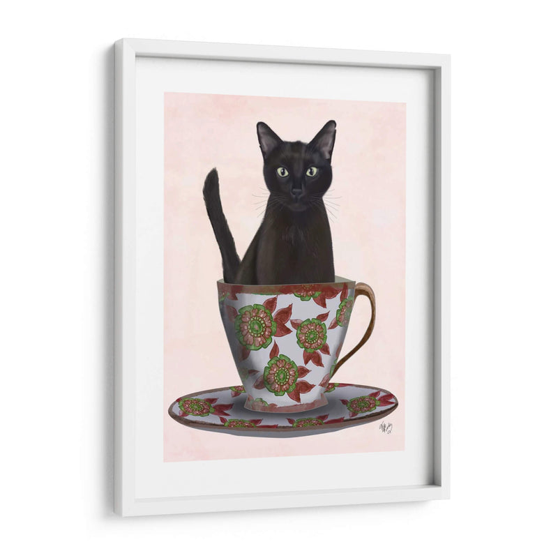 Gato Negro En Taza De Té - Fab Funky | Cuadro decorativo de Canvas Lab