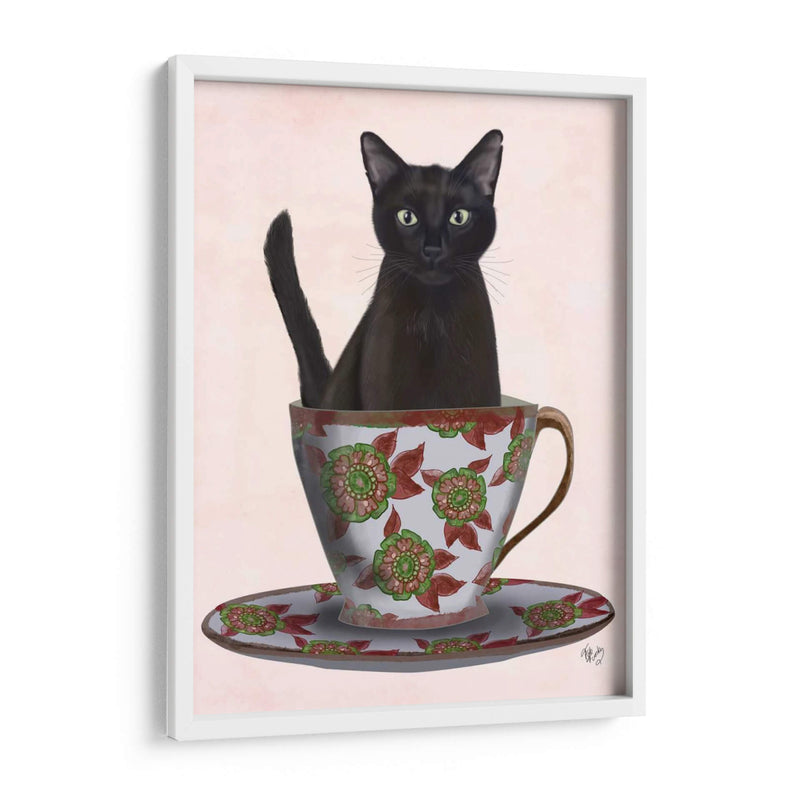 Gato Negro En Taza De Té - Fab Funky | Cuadro decorativo de Canvas Lab