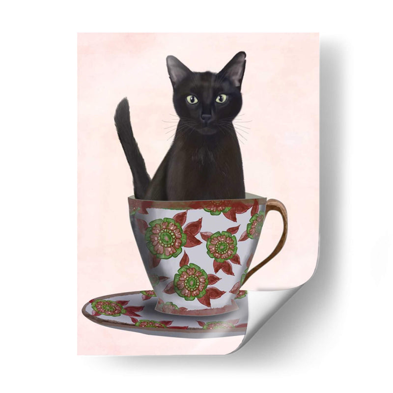 Gato Negro En Taza De Té - Fab Funky | Cuadro decorativo de Canvas Lab