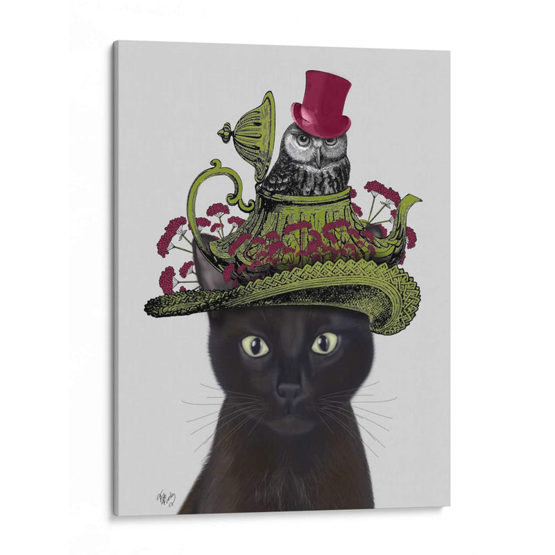 Gato Negro Con Tetera Y Búho. - Fab Funky | Cuadro decorativo de Canvas Lab