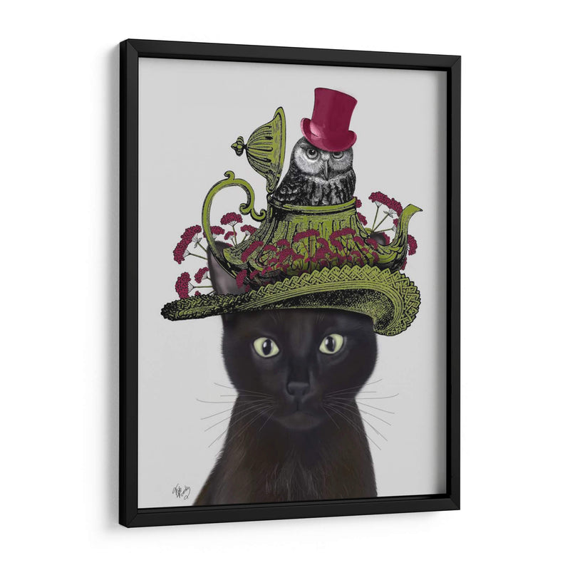 Gato Negro Con Tetera Y Búho. - Fab Funky | Cuadro decorativo de Canvas Lab