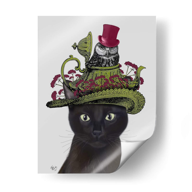 Gato Negro Con Tetera Y Búho. - Fab Funky | Cuadro decorativo de Canvas Lab