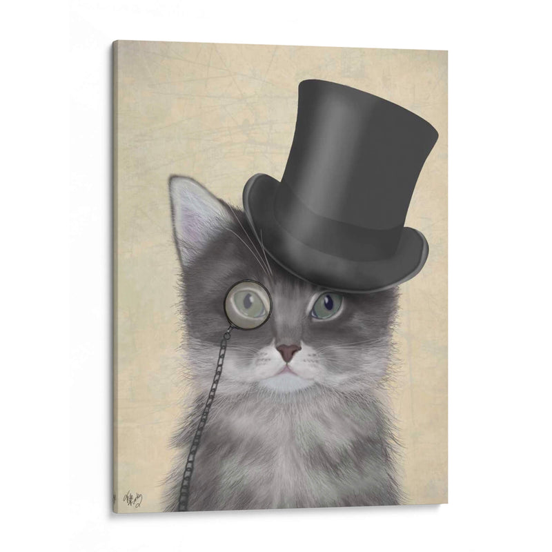 Gato, Gris Con Sombrero De Copa - Fab Funky | Cuadro decorativo de Canvas Lab