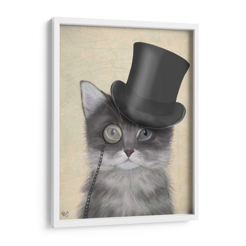 Gato, Gris Con Sombrero De Copa - Fab Funky | Cuadro decorativo de Canvas Lab