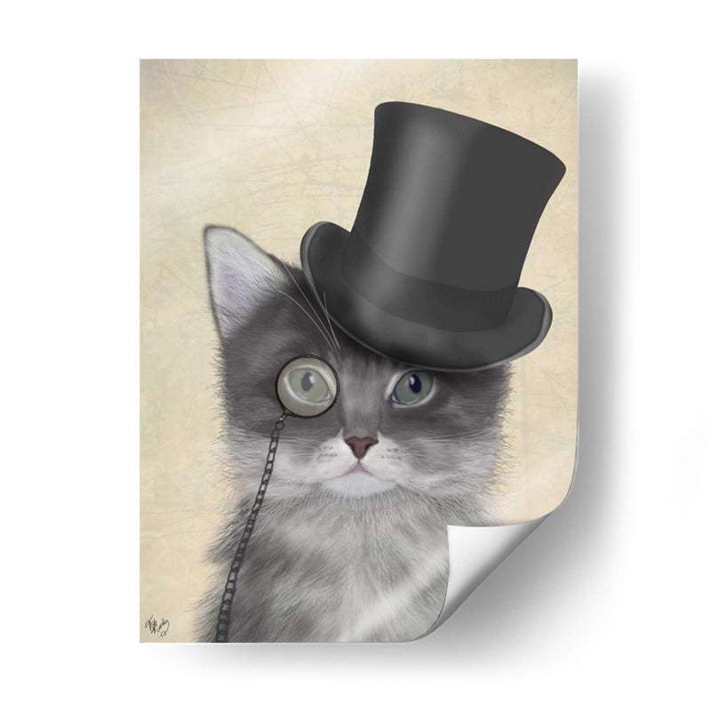 Gato, Gris Con Sombrero De Copa - Fab Funky | Cuadro decorativo de Canvas Lab