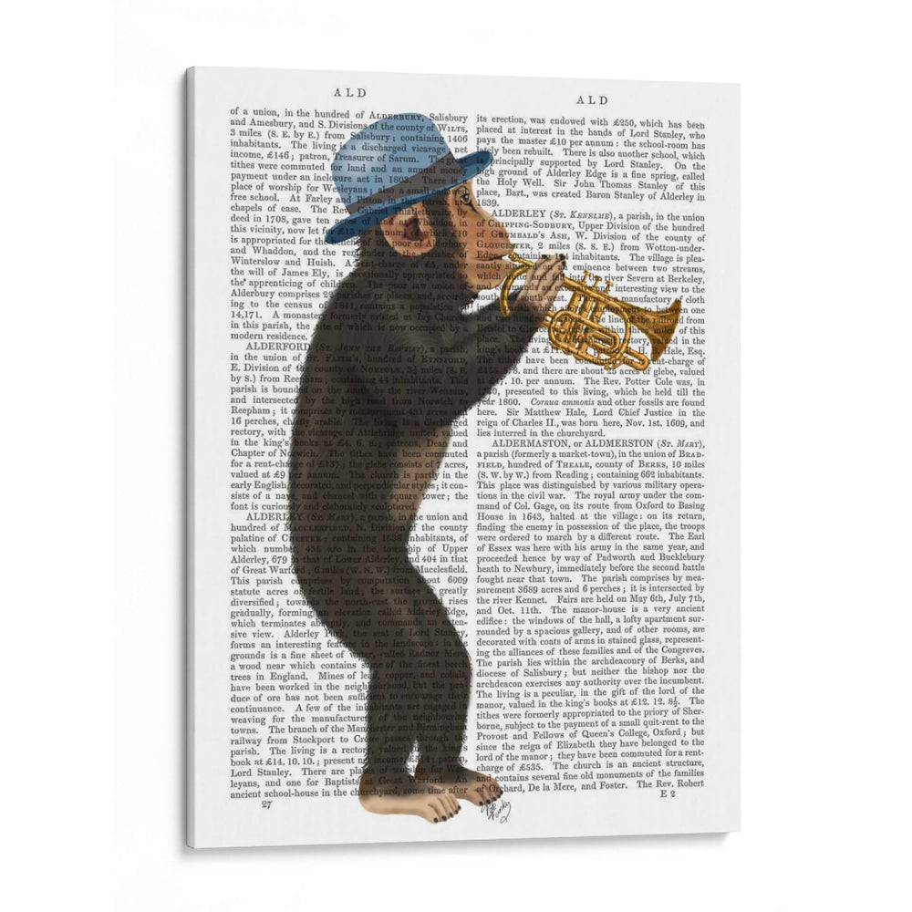 Mono Jugando Trompeta Con Sombrero Azul - Fab Funky | Cuadro decorativo de Canvas Lab