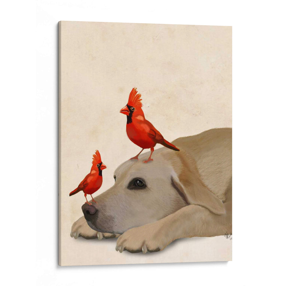 Labrador Con Pájaros Rojos - Fab Funky | Cuadro decorativo de Canvas Lab