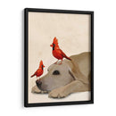 Labrador Con Pájaros Rojos - Fab Funky | Cuadro decorativo de Canvas Lab