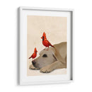 Labrador Con Pájaros Rojos - Fab Funky | Cuadro decorativo de Canvas Lab