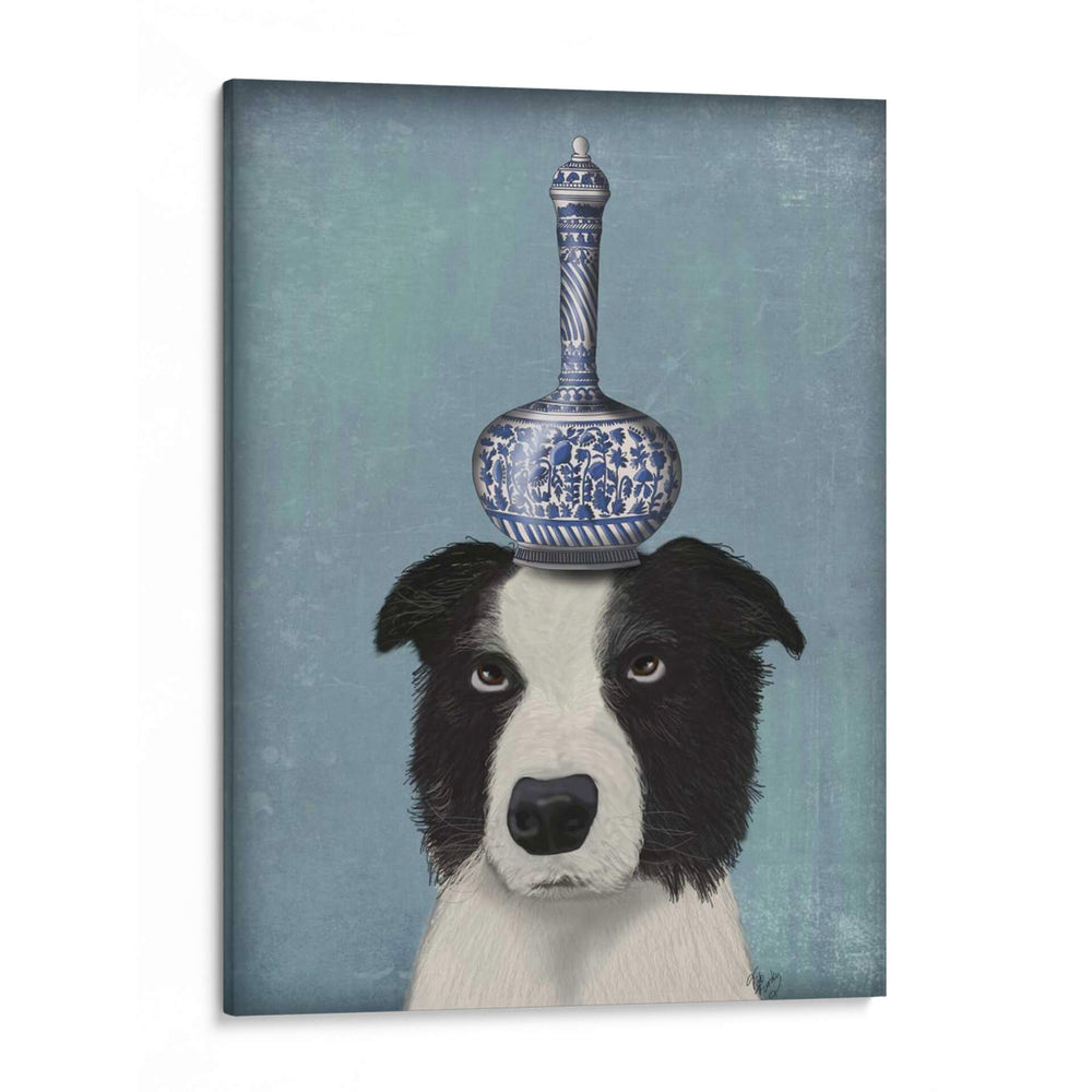 Border Collie Con Jarrón Azul - Fab Funky | Cuadro decorativo de Canvas Lab