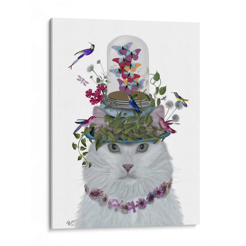 Gato, Blanco Con Mariposa. - Fab Funky | Cuadro decorativo de Canvas Lab