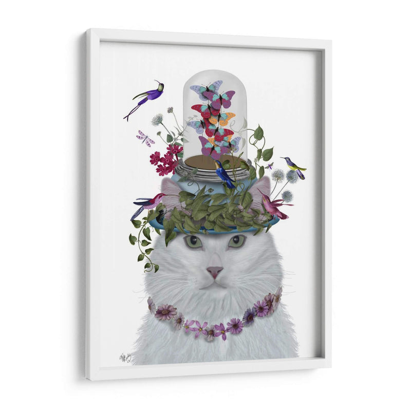 Gato, Blanco Con Mariposa. - Fab Funky | Cuadro decorativo de Canvas Lab