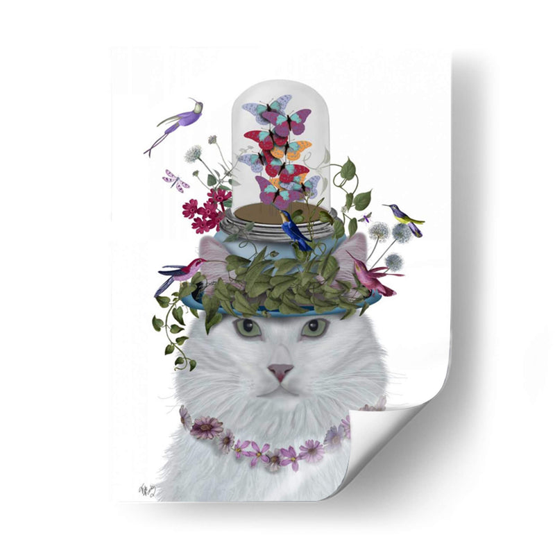 Gato, Blanco Con Mariposa. - Fab Funky | Cuadro decorativo de Canvas Lab