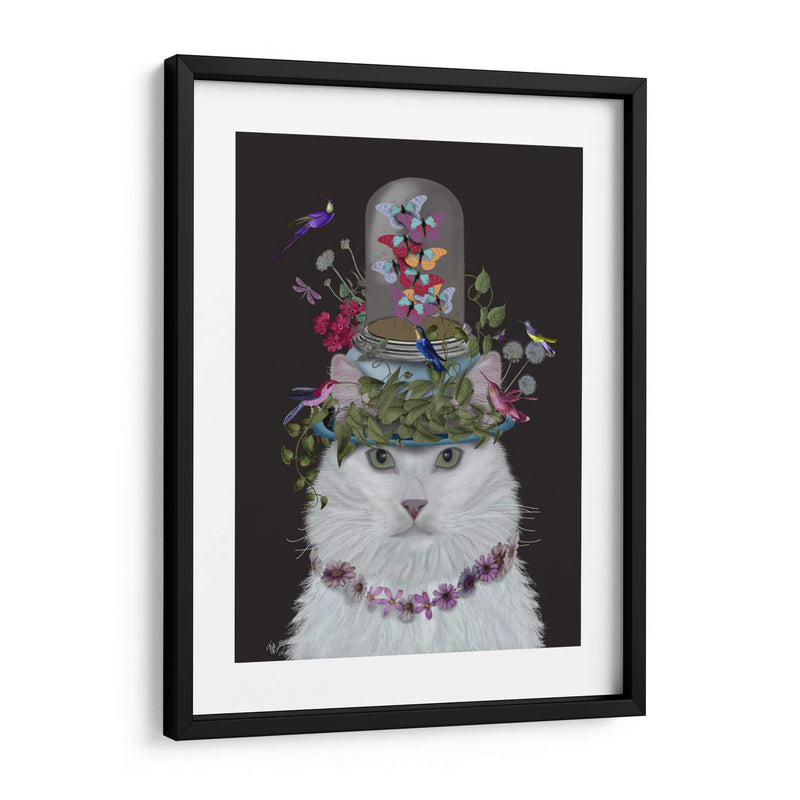 Gato, Blanco Con Mariposa Frasco, En Negro - Fab Funky | Cuadro decorativo de Canvas Lab