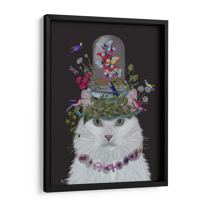 Gato, Blanco Con Mariposa Frasco, En Negro - Fab Funky | Cuadro decorativo de Canvas Lab