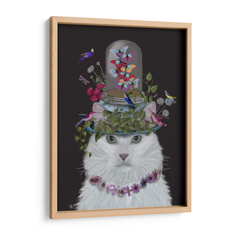 Gato, Blanco Con Mariposa Frasco, En Negro - Fab Funky | Cuadro decorativo de Canvas Lab