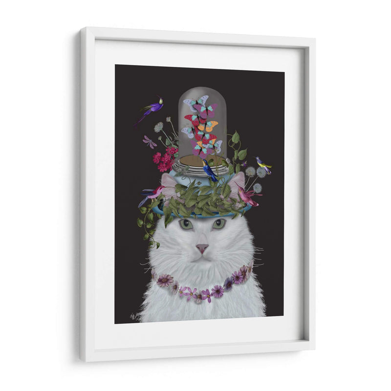 Gato, Blanco Con Mariposa Frasco, En Negro - Fab Funky | Cuadro decorativo de Canvas Lab