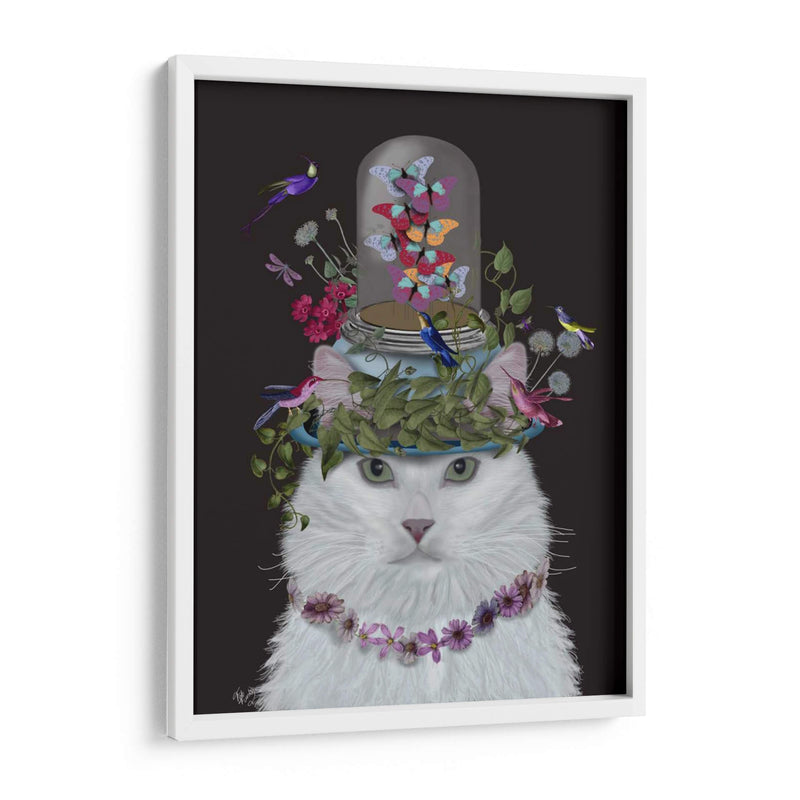 Gato, Blanco Con Mariposa Frasco, En Negro - Fab Funky | Cuadro decorativo de Canvas Lab