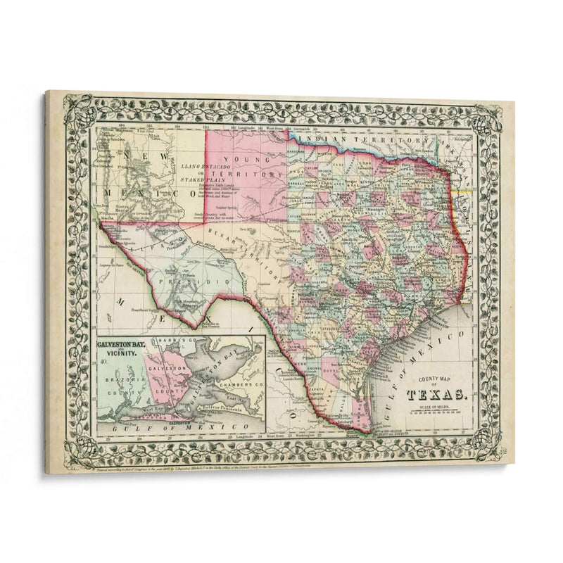 Mapa De Johnsons De Texas - Johnson | Cuadro decorativo de Canvas Lab