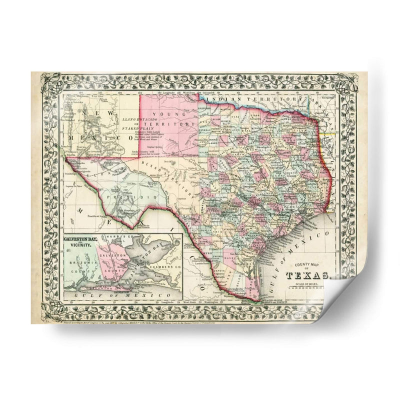 Mapa De Johnsons De Texas - Johnson | Cuadro decorativo de Canvas Lab