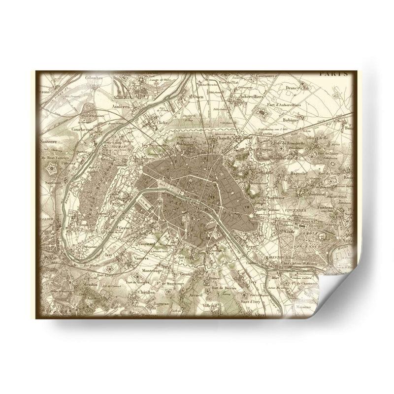 Mapa De Sepia De París - Vision Studio | Cuadro decorativo de Canvas Lab