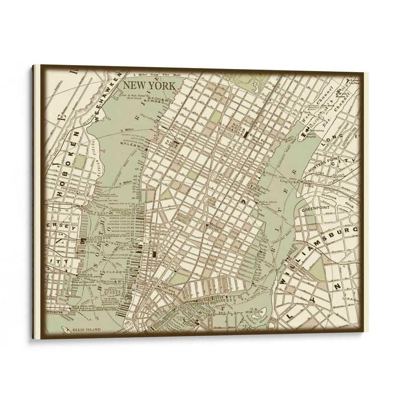 Mapa De Sepia De Nueva York - Vision Studio | Cuadro decorativo de Canvas Lab